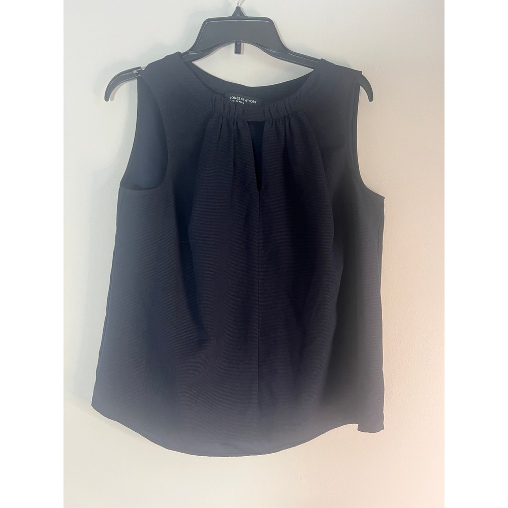 Jones New York Collection Navy Blue Pleated Keyhole Sleeveless Blouse Size‎ 8